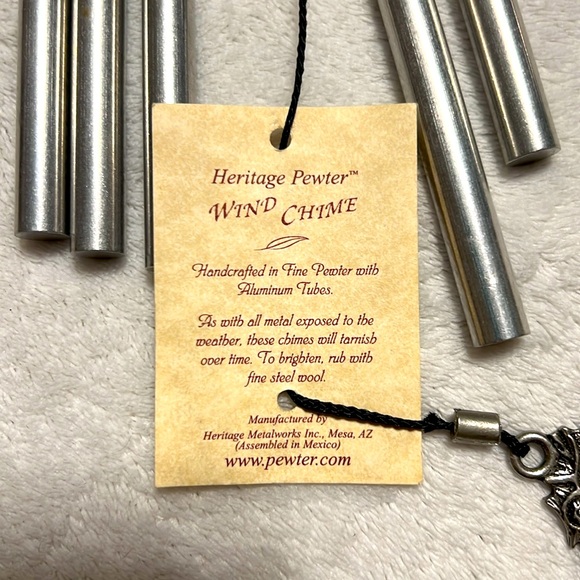 HERITAGE PEWTER. WIND CHIME with SEAHORSE. Handcrafted. 6 Silver Rods. Total 21” - Picture 6 of 10